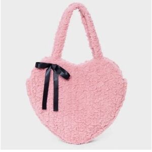 ART CLASS Overized Heart Tote Bag with Black Satin Bow -Dusty Rose  -12x13